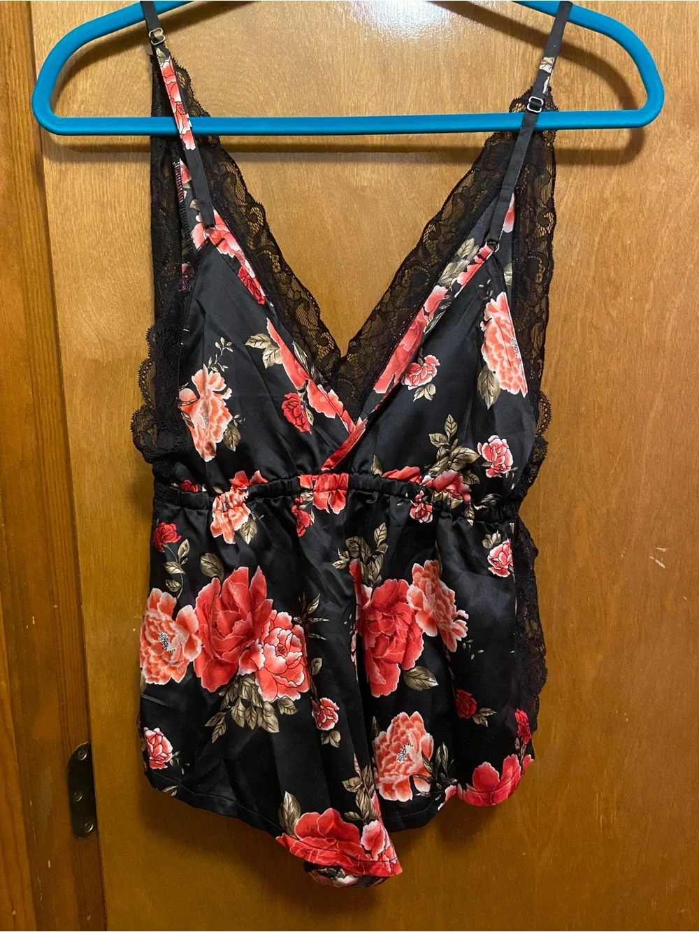 NWOT Black and pink satin romper lingerie